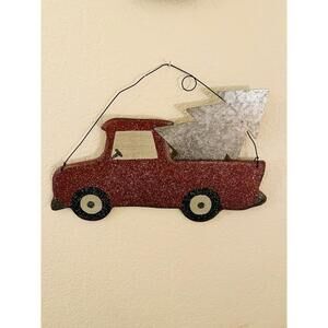 Wood & Metal Hanging Christmas Decor Ornament Vintage Truck Tree 13" x 8"  EUC